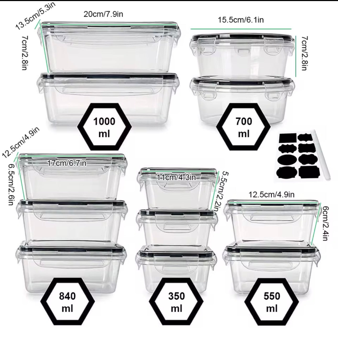 12pc sealed refrigerator storage box with lid